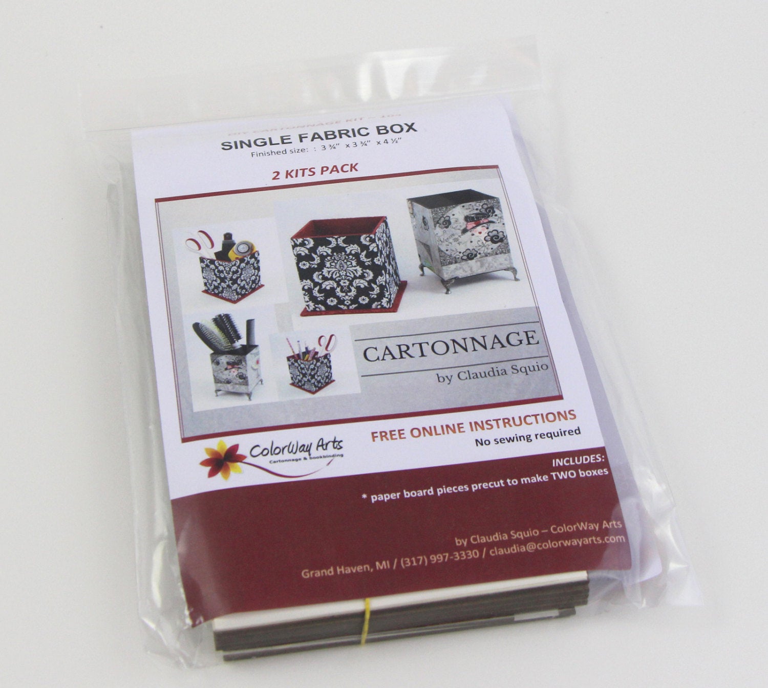 Fabric single box DIY kit, cartonnage kit 104, pack of 2, FREE online instructions - Colorway Arts