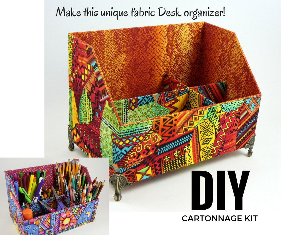Fabric desk organizer DIY kit, cartonnage kit 149, online instructions included - Colorway Arts
