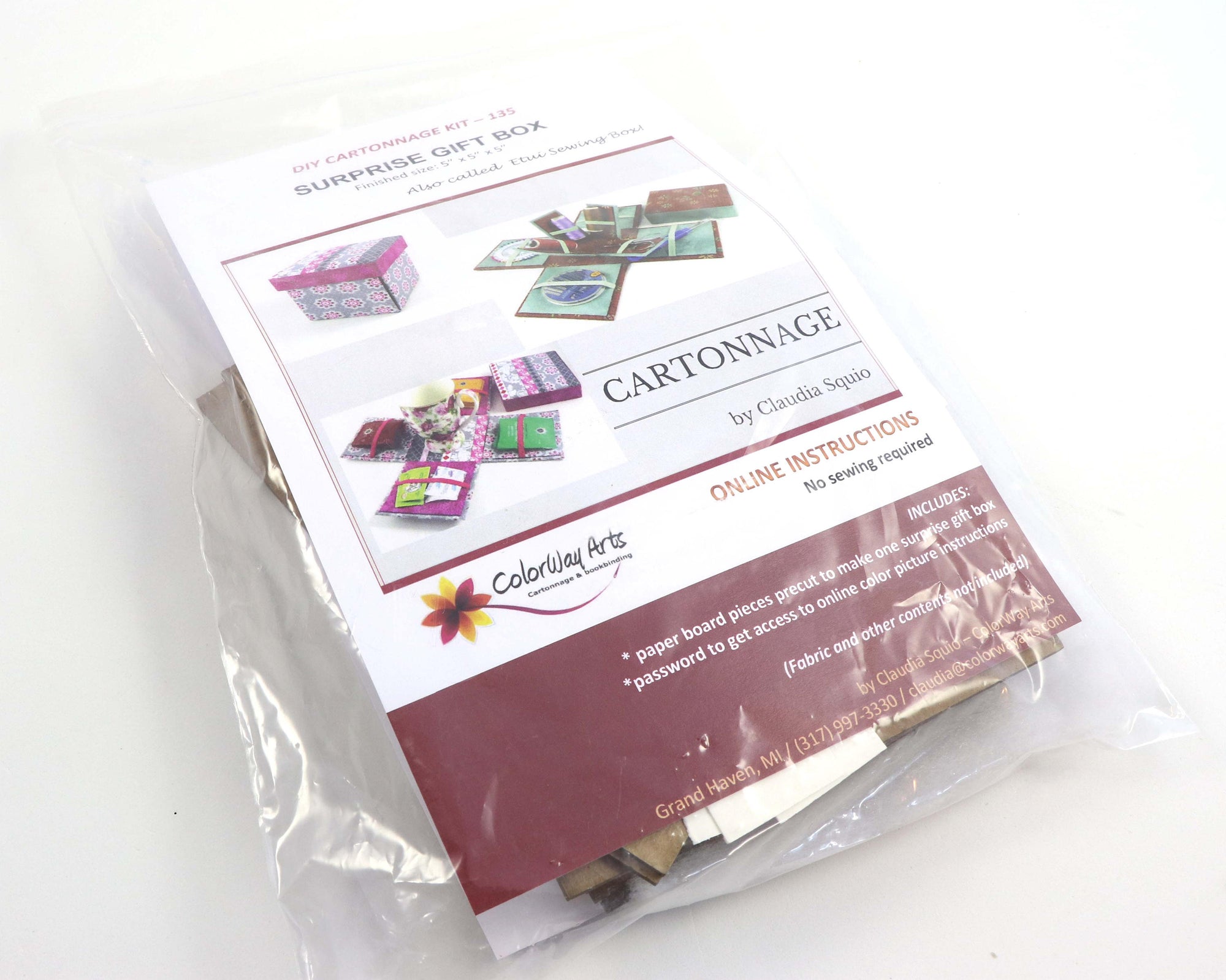 Fabric Sewing box DIY kit, cartonnage kit 135, etui sewing box kit, surprise gift box, online instructions included - Colorway Arts