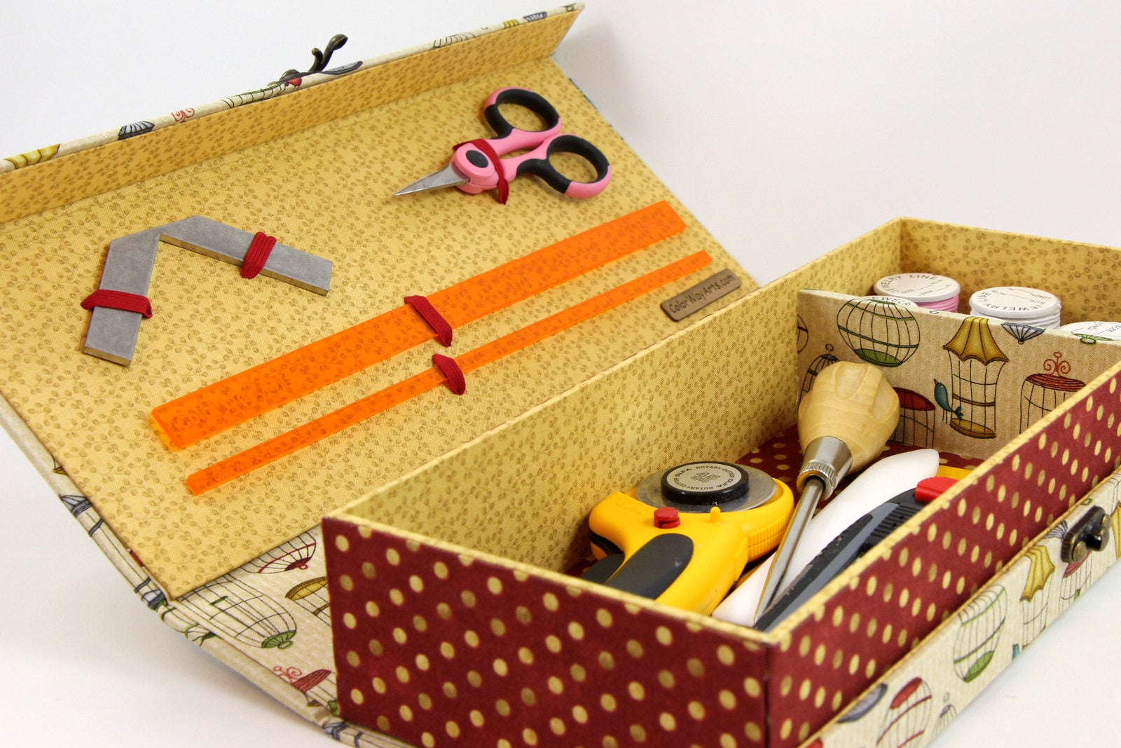 Fabric tool box DIY kit, cartonnage kit 138, online instructions included - Colorway Arts