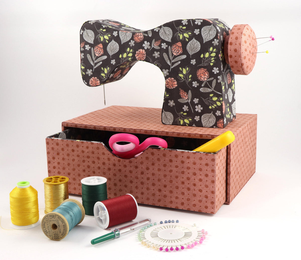 Fabric sewing machine DIY kit, cartonnage kit 150, diy fabric sewing machine with drawer, online instructions included - Colorway Arts