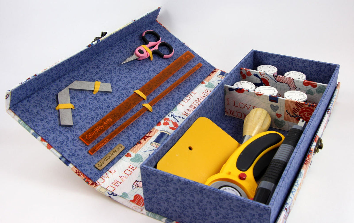 Fabric tool box DIY kit, cartonnage kit 138, online instructions included - Colorway Arts