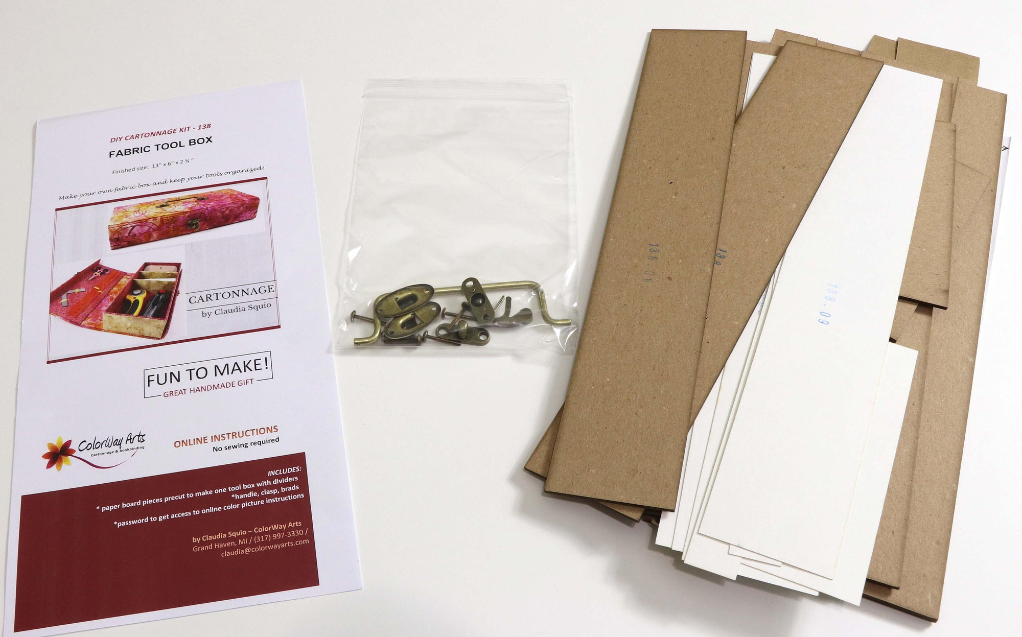 Fabric tool box DIY kit, cartonnage kit 138, online instructions inclu Colorway Arts