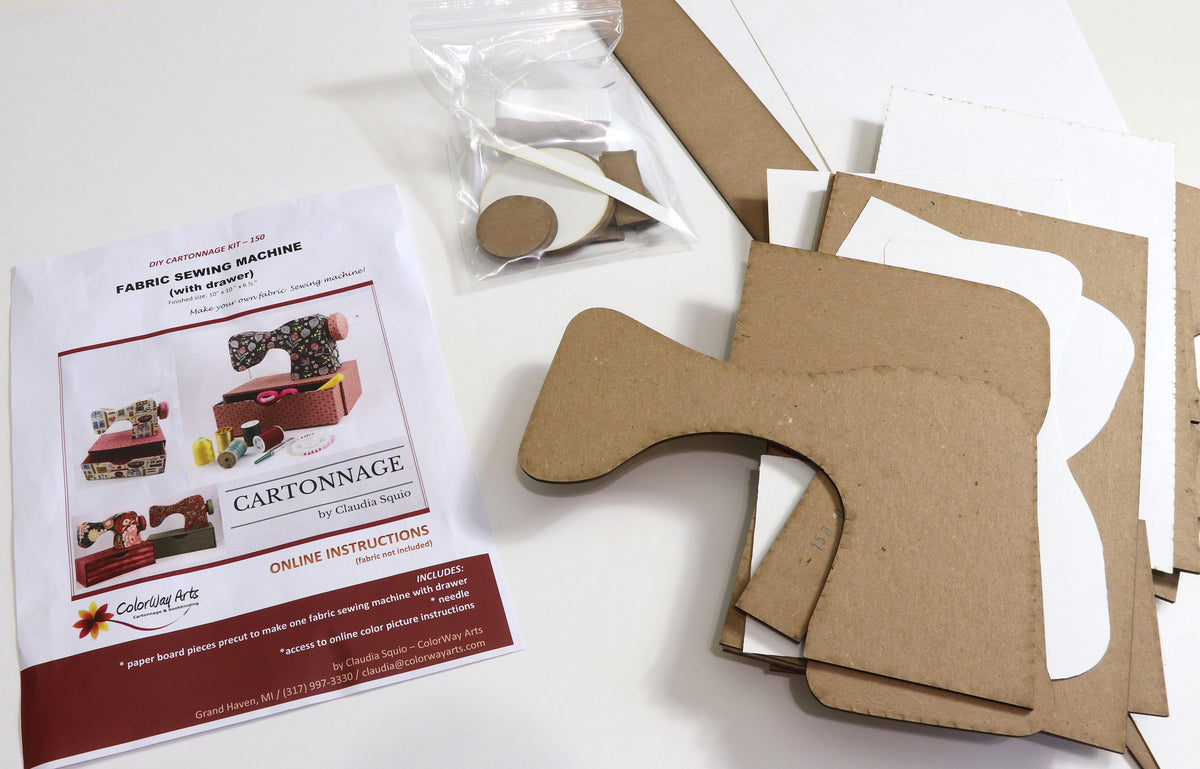 Fabric sewing machine DIY kit, cartonnage kit 150, diy fabric sewing machine with drawer, online instructions included - Colorway Arts