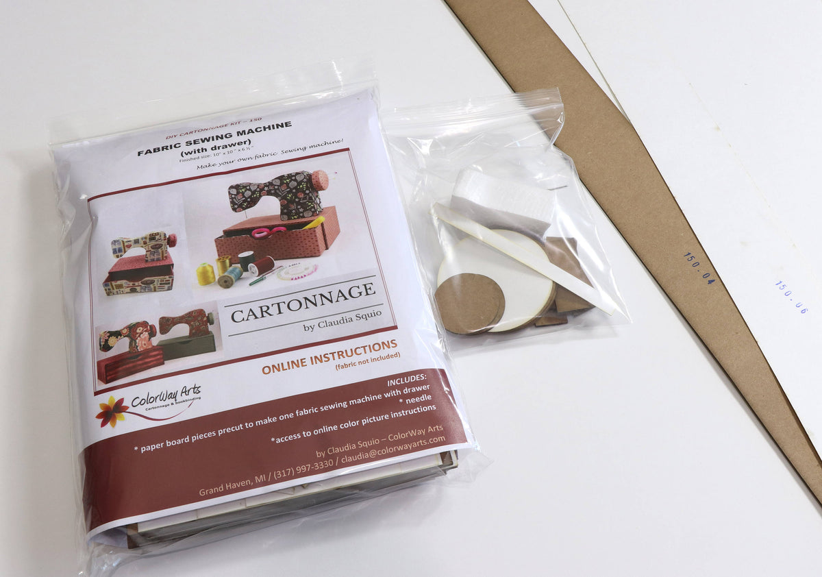 Fabric sewing machine DIY kit, cartonnage kit 150, diy fabric sewing machine with drawer, online instructions included - Colorway Arts