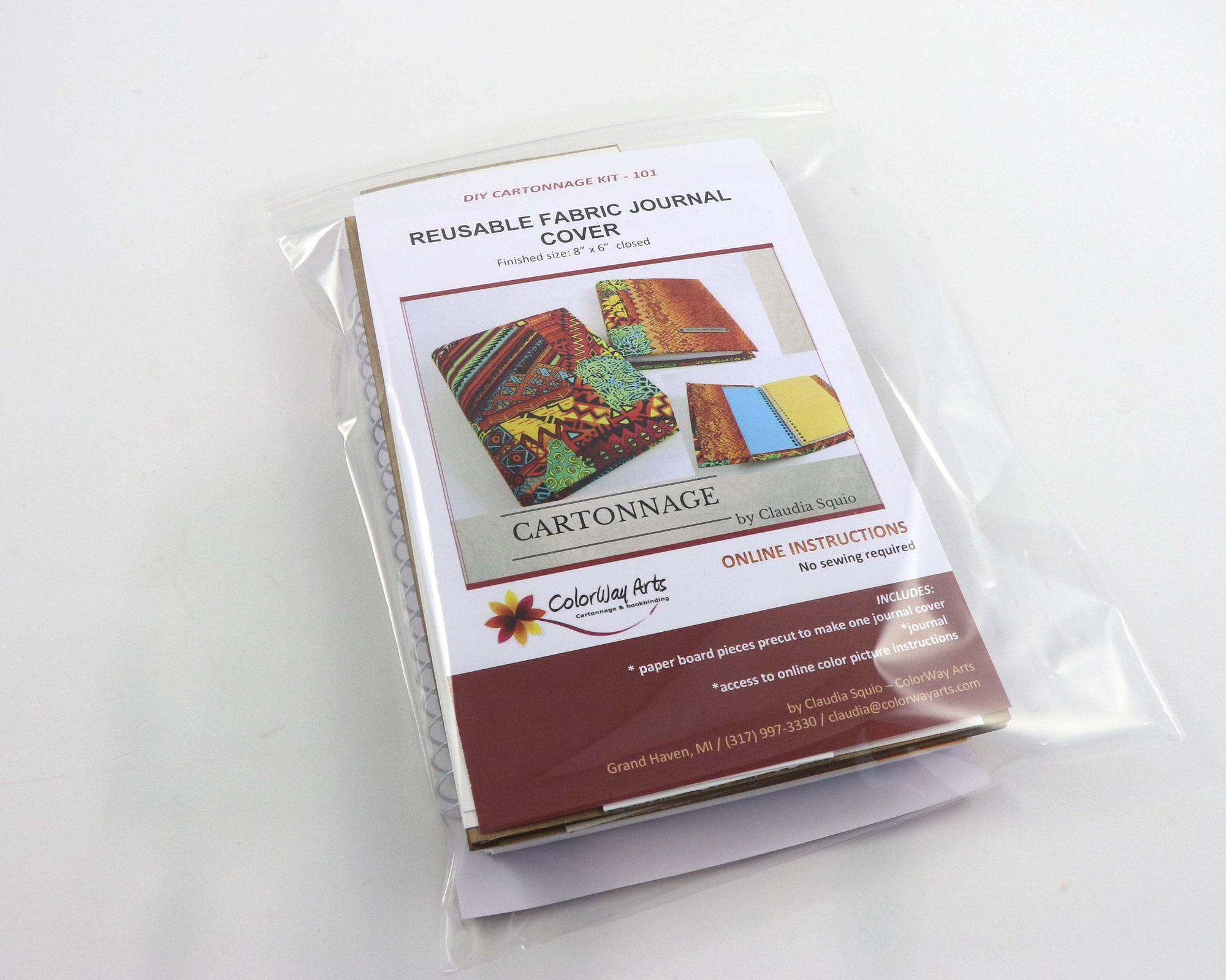 Reusable fabric journal cover  DIY kit, cartonnage kit 101, online instructions included - Colorway Arts