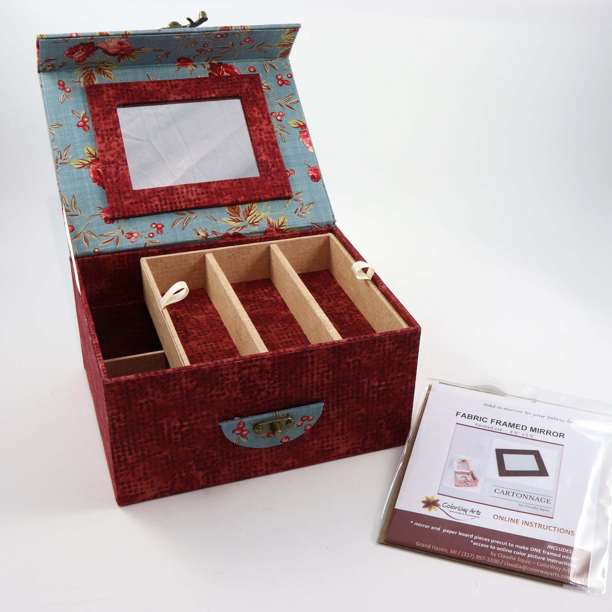 Fabric framed mirror DIY kit, fabric framed mirror, cartonnage kit 163, Online instructions included - Colorway Arts