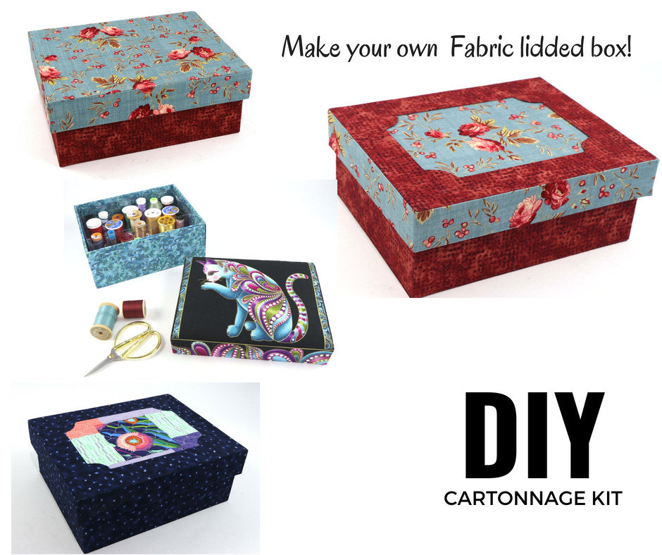 Fabric lidded storage box DIY kit, cartonnage kit 160, online instructions included - Colorway Arts