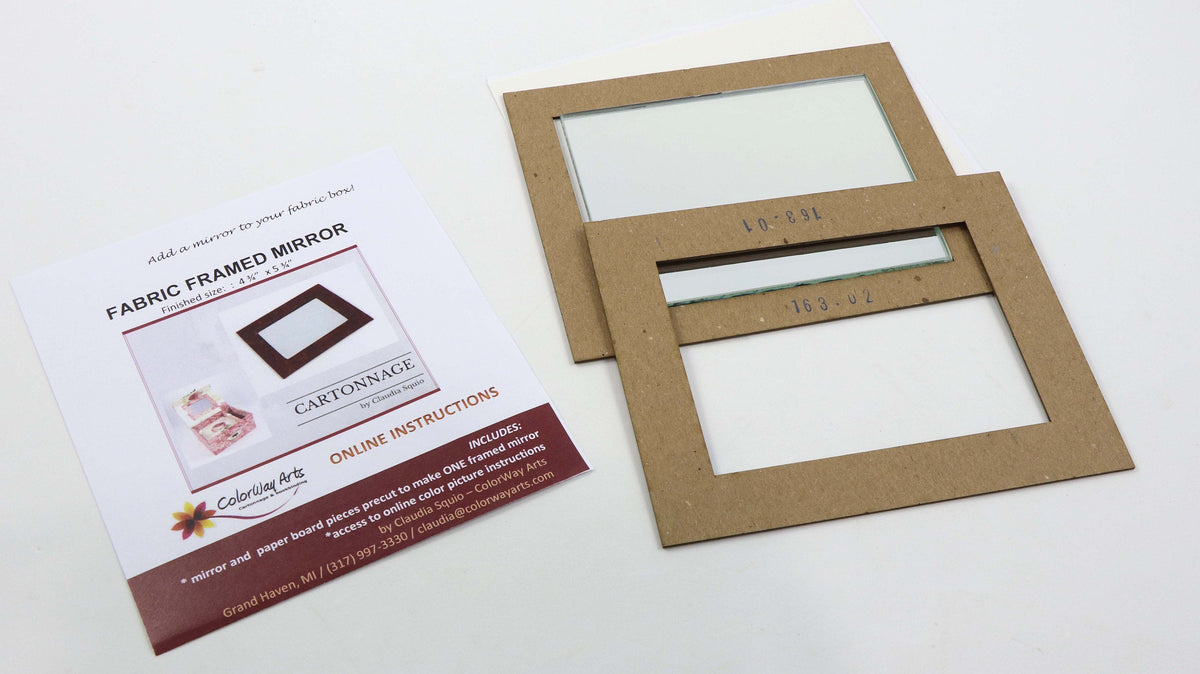 Fabric framed mirror DIY kit, fabric framed mirror, cartonnage kit 163, Online instructions included - Colorway Arts