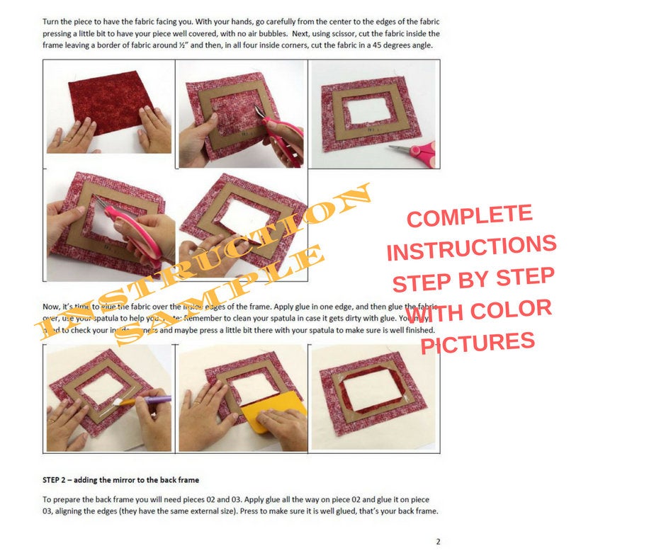 Fabric framed mirror DIY kit, fabric framed mirror, cartonnage kit 163, Online instructions included - Colorway Arts