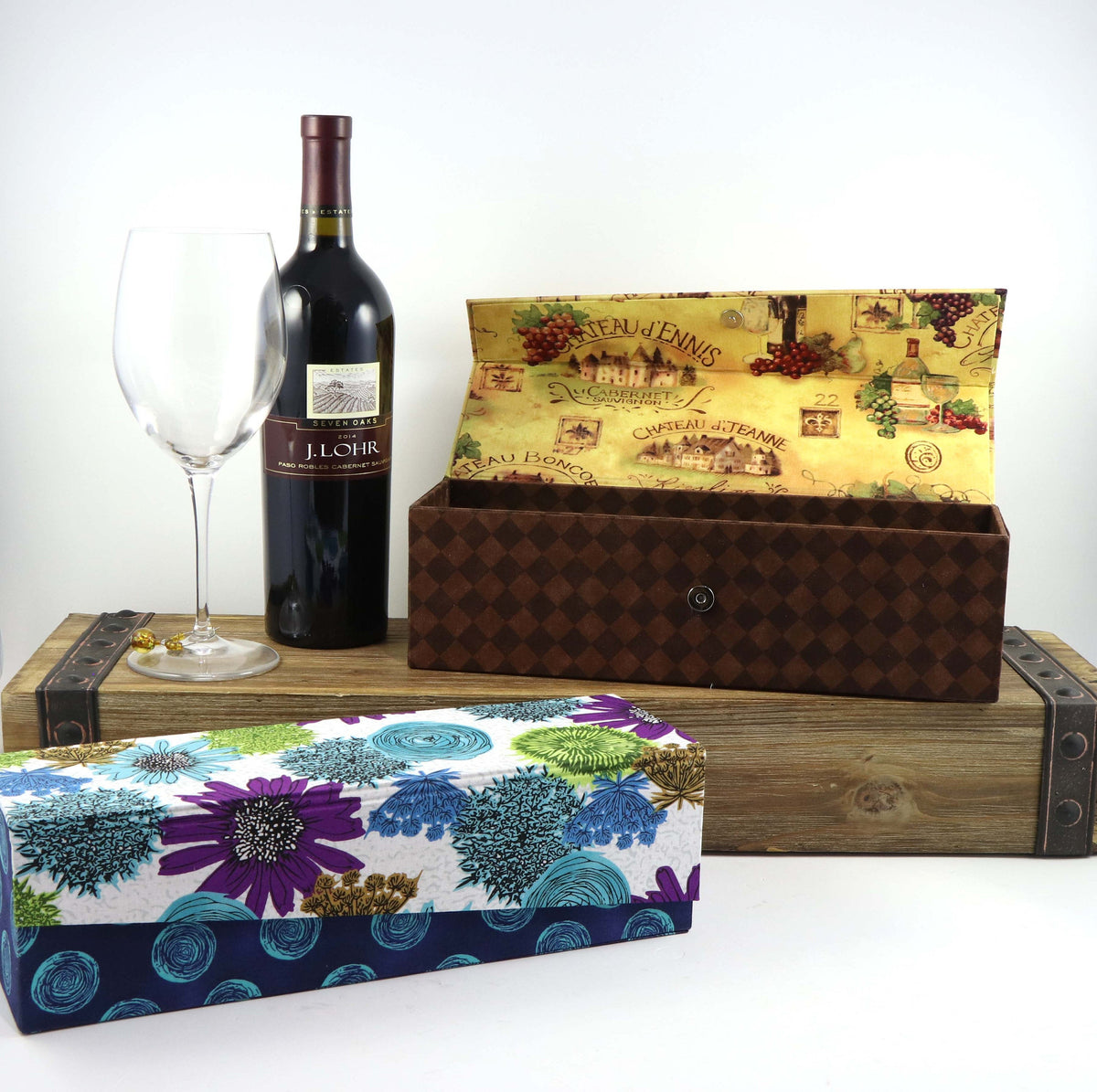 Fabric wine box DIY kit, cartonnage kit 165, online instructions included - Colorway Arts
