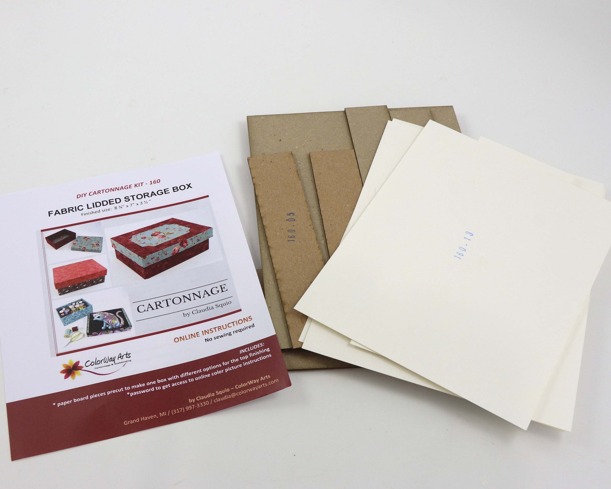 Fabric lidded storage box DIY kit, cartonnage kit 160