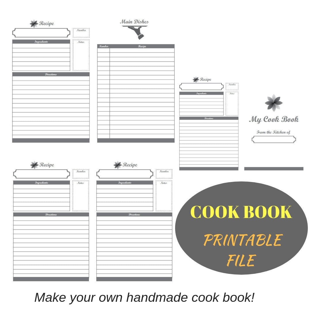 Printable recipe book for bookbinding, cook book printable, bookbinding printable - Colorway Arts