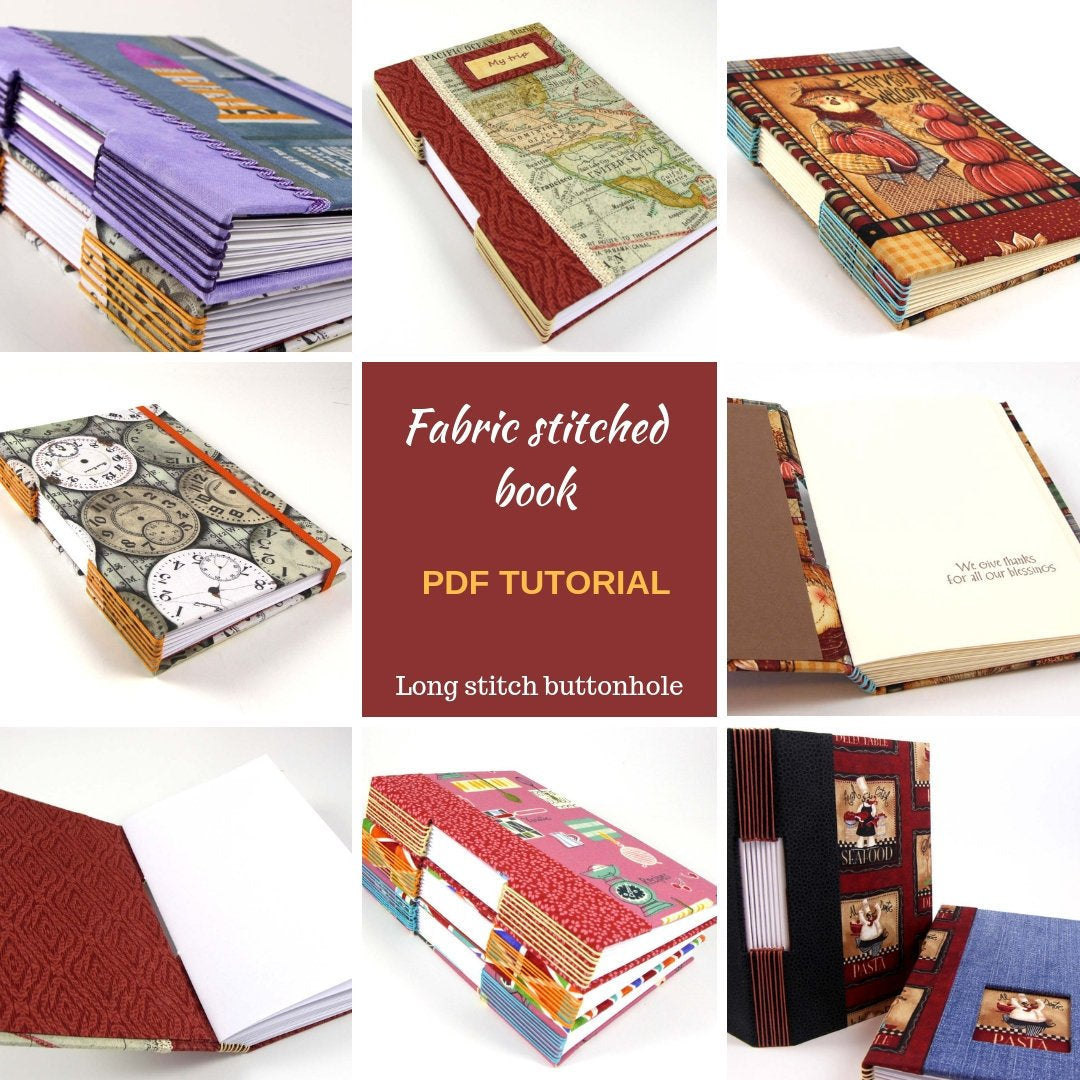 Fabric stitched book PDF tutorial, fabric album, fabric stitched journal, bookbinding PDF tutorial - Colorway Arts