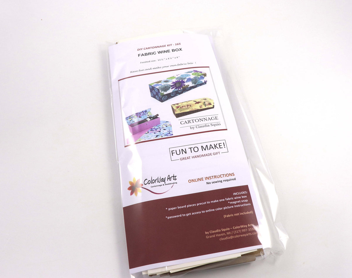 Fabric wine box DIY kit, cartonnage kit 165, online instructions included - Colorway Arts