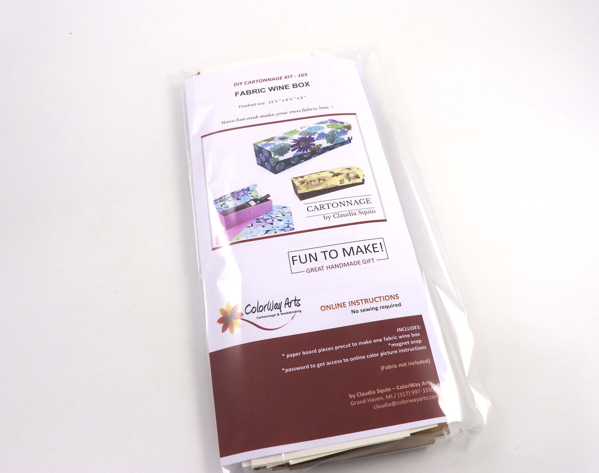 Fabric wine box DIY kit, cartonnage kit 165, online instructions included - Colorway Arts