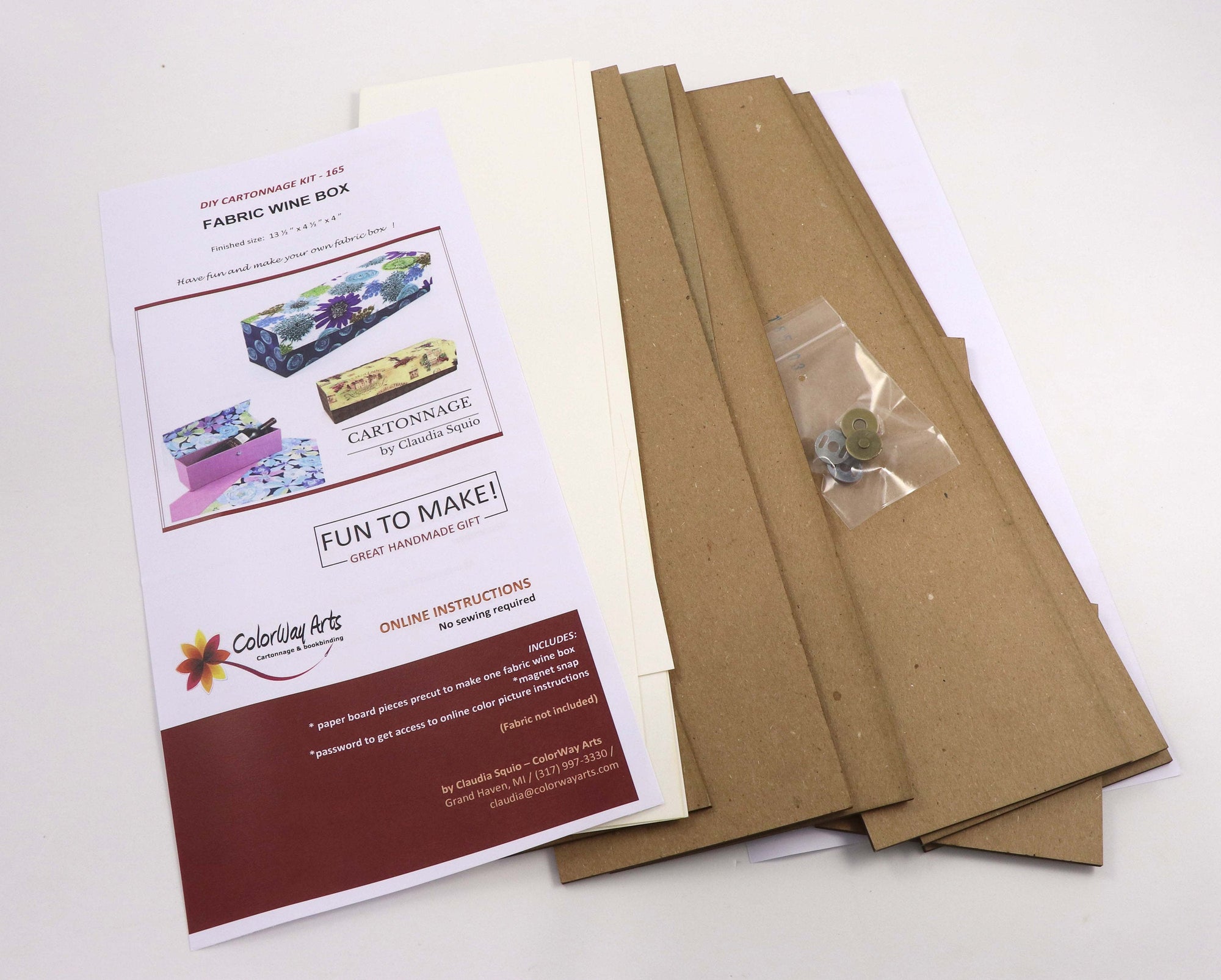 Fabric wine box DIY kit, cartonnage kit 165, online instructions included - Colorway Arts