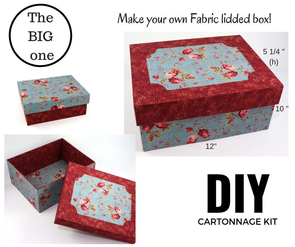 BIG Fabric lidded storage box DIY kit, cartonnage kit 162, online instructions included - Colorway Arts
