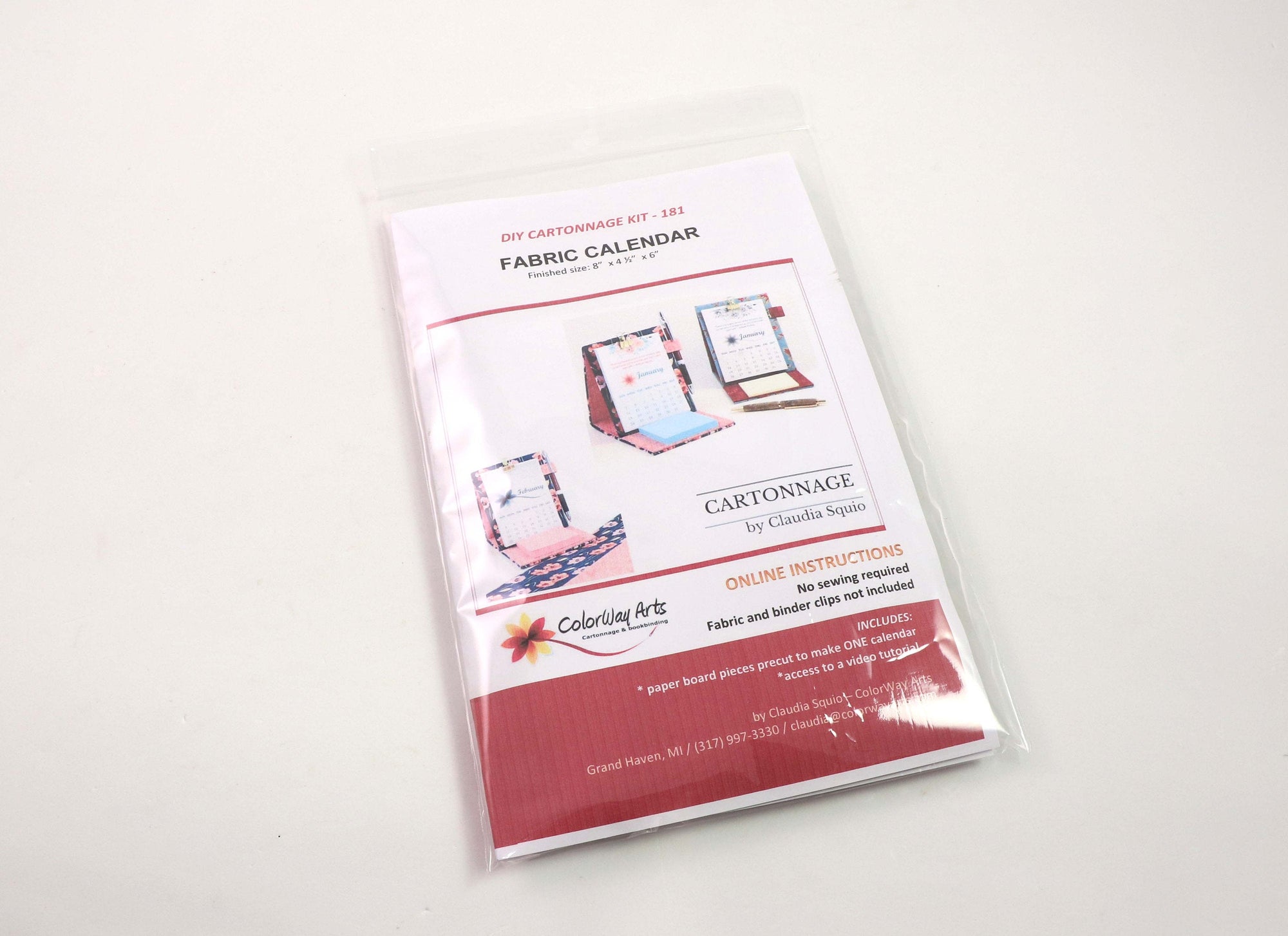 DIY fabric desk calendar, cartonnage kit 105,  free online instructions and printable calendar sheets - Colorway Arts