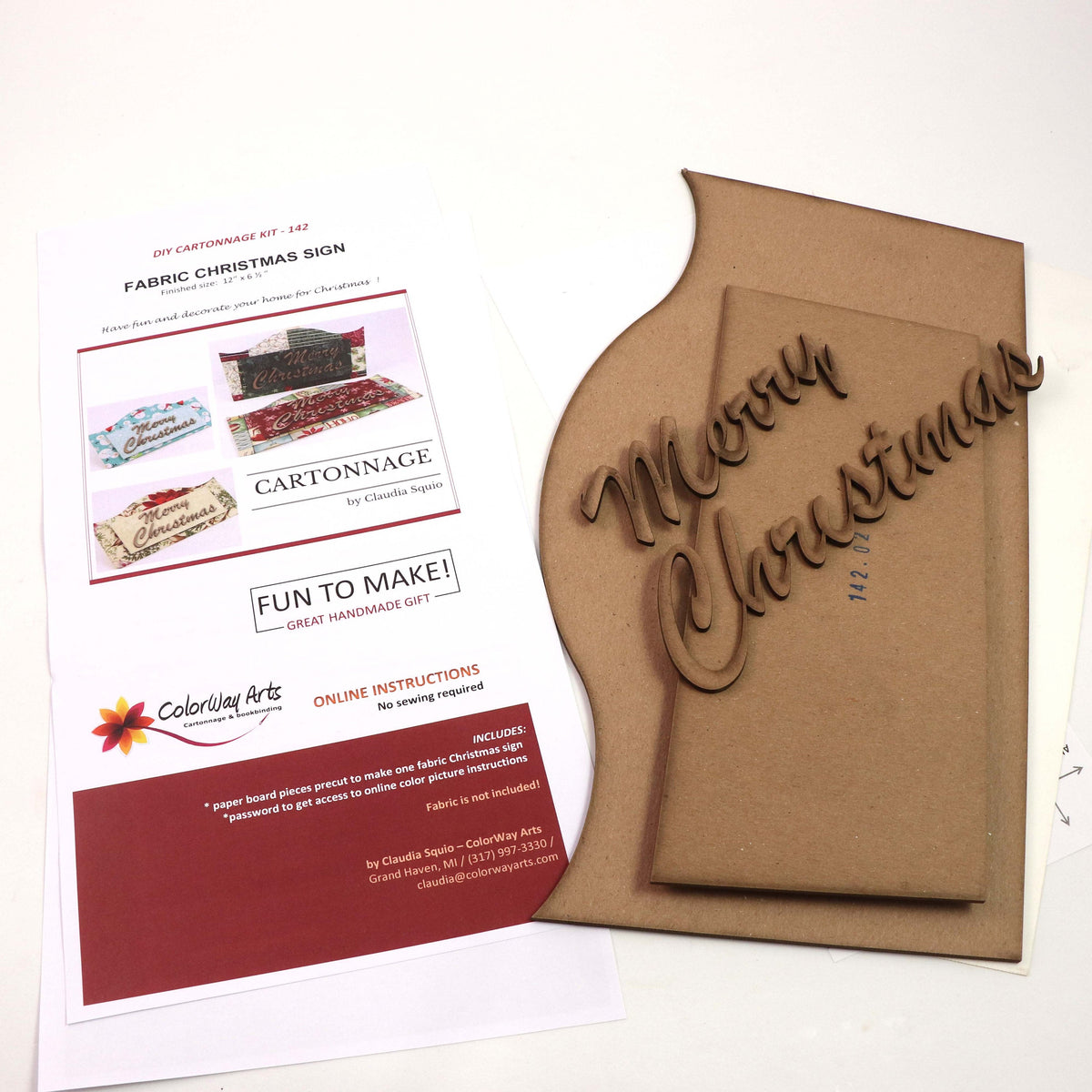 Fabric Christmas sign DIY kit, Christmas sign decor, cartonnage kit 142, online instructions included - Colorway Arts