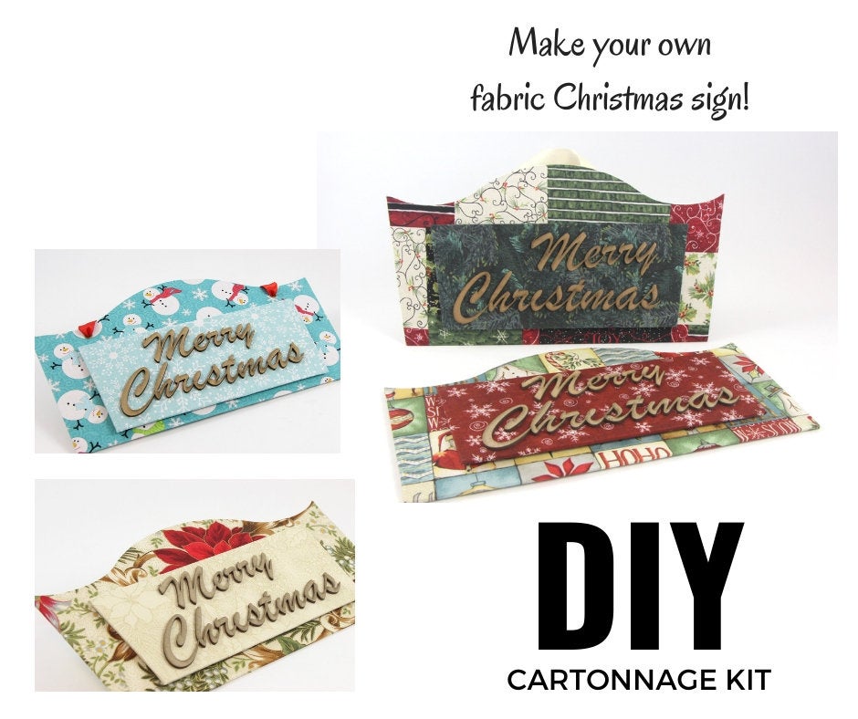Fabric Christmas sign DIY kit, Christmas sign decor, cartonnage kit 142, online instructions included - Colorway Arts