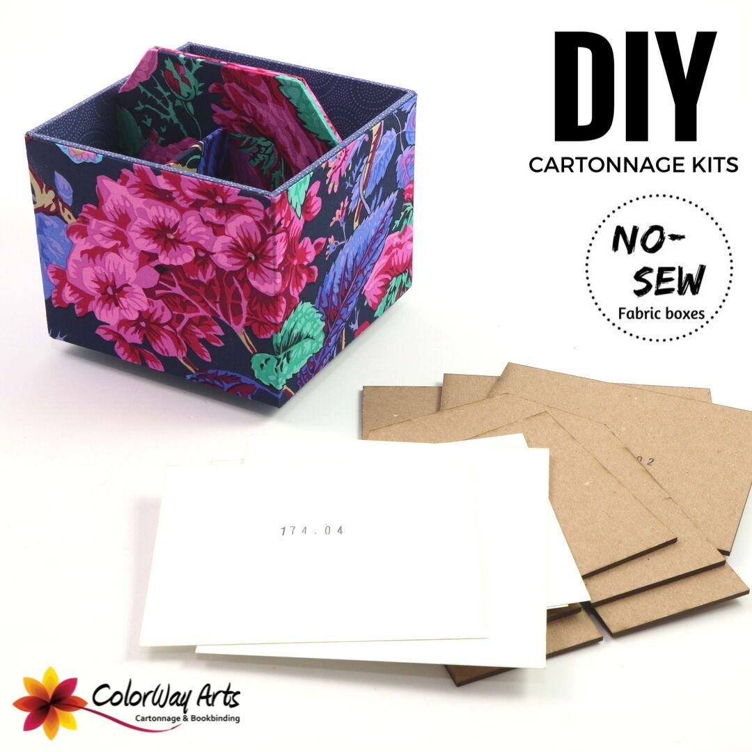 Fabric spinning box DIY kit, cartonnage kit 174, Online instructions included - Colorway Arts