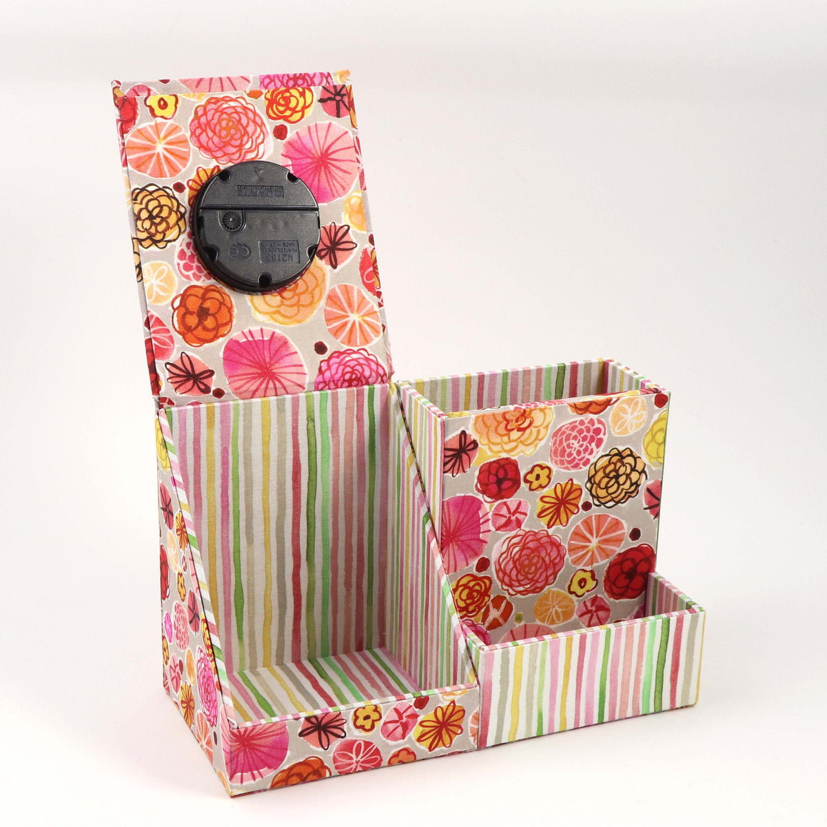 Desk clock organizer DIY kit, fabric box kit, cartonnage kit 175, Online instructions included - Colorway Arts