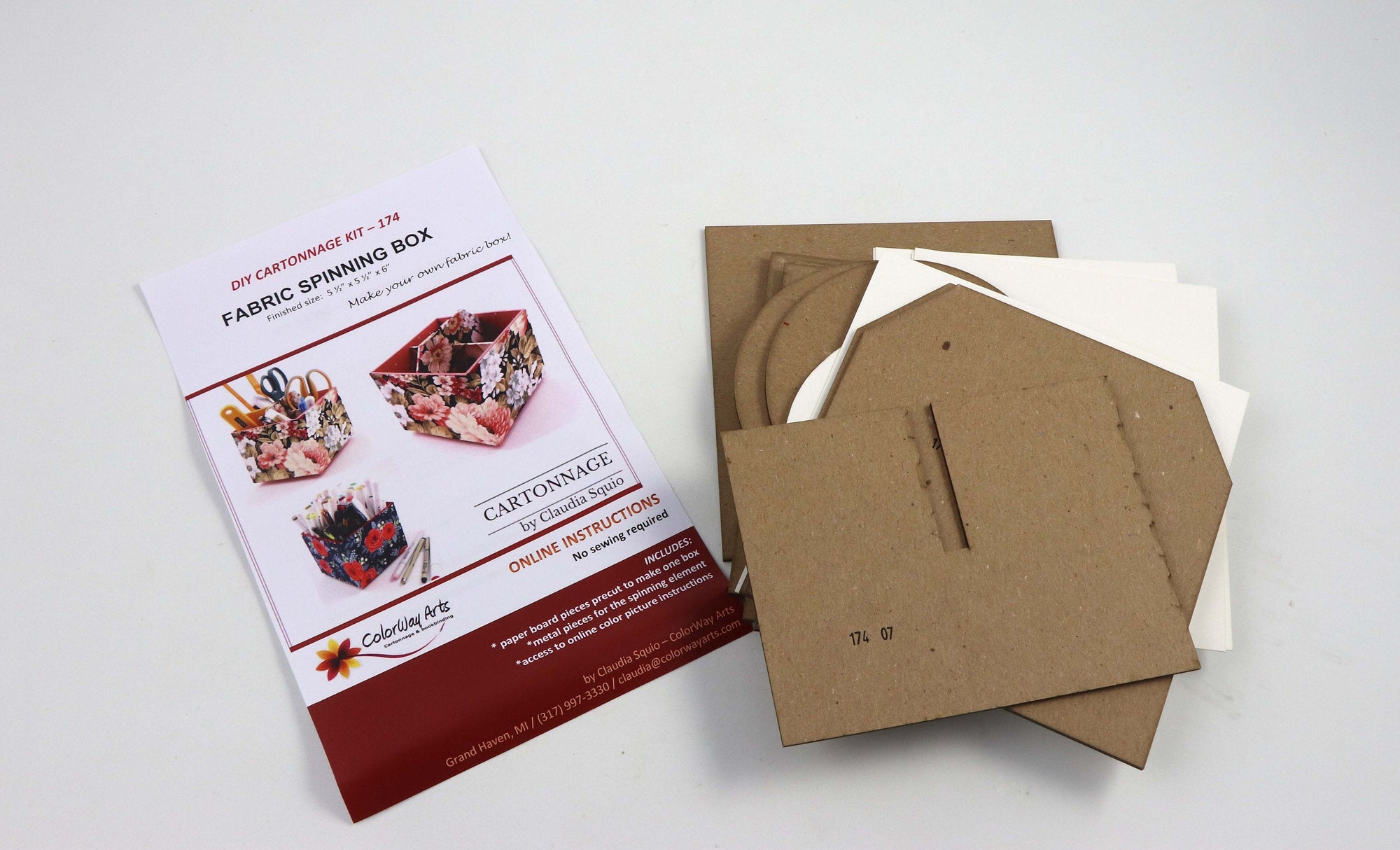 Fabric spinning box DIY kit, cartonnage kit 174, Online instructions included - Colorway Arts