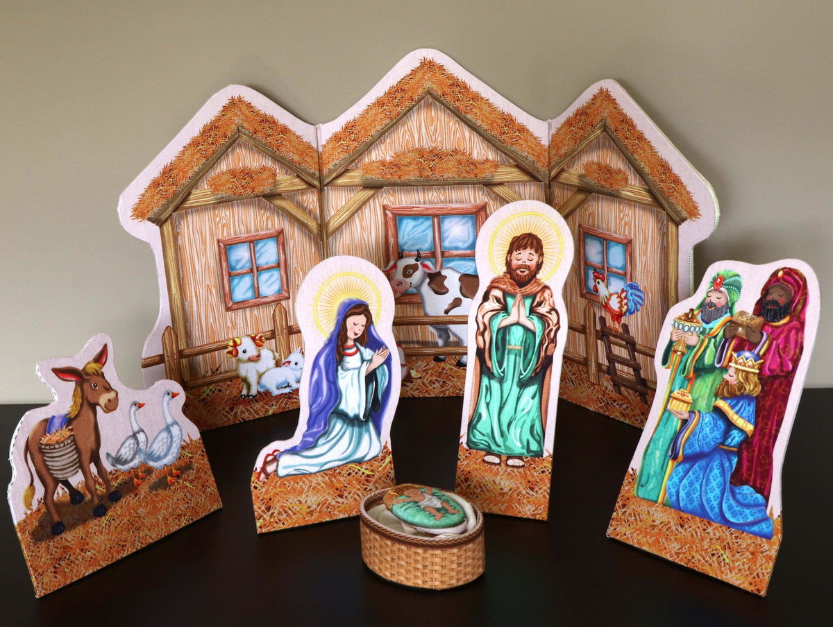Fabric Nativity set DIY kit, fabric Nativity, cartonnage kit 180, online instructions included - Colorway Arts