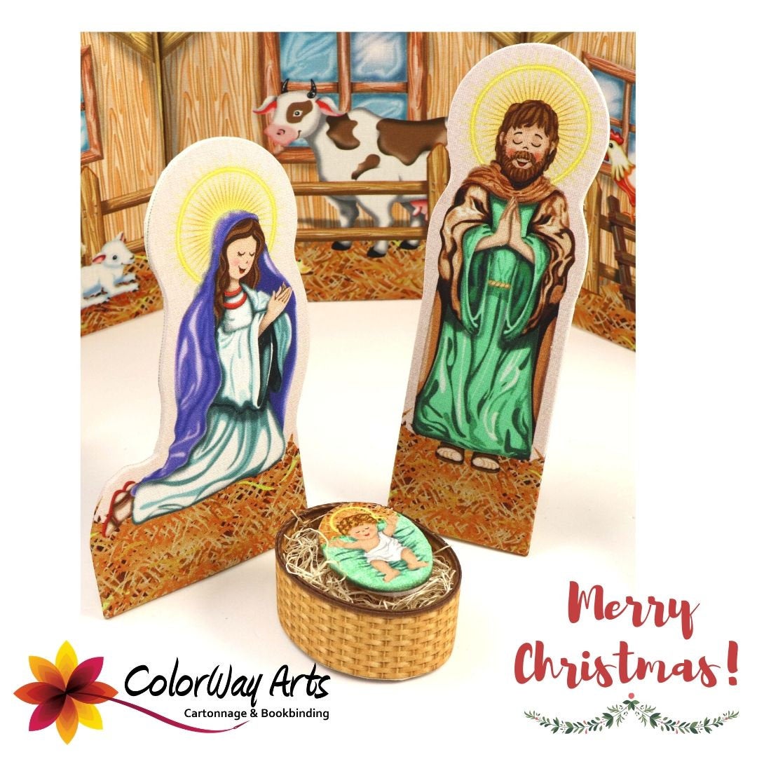 Fabric Nativity set DIY kit, fabric Nativity, cartonnage kit 180, online instructions included - Colorway Arts