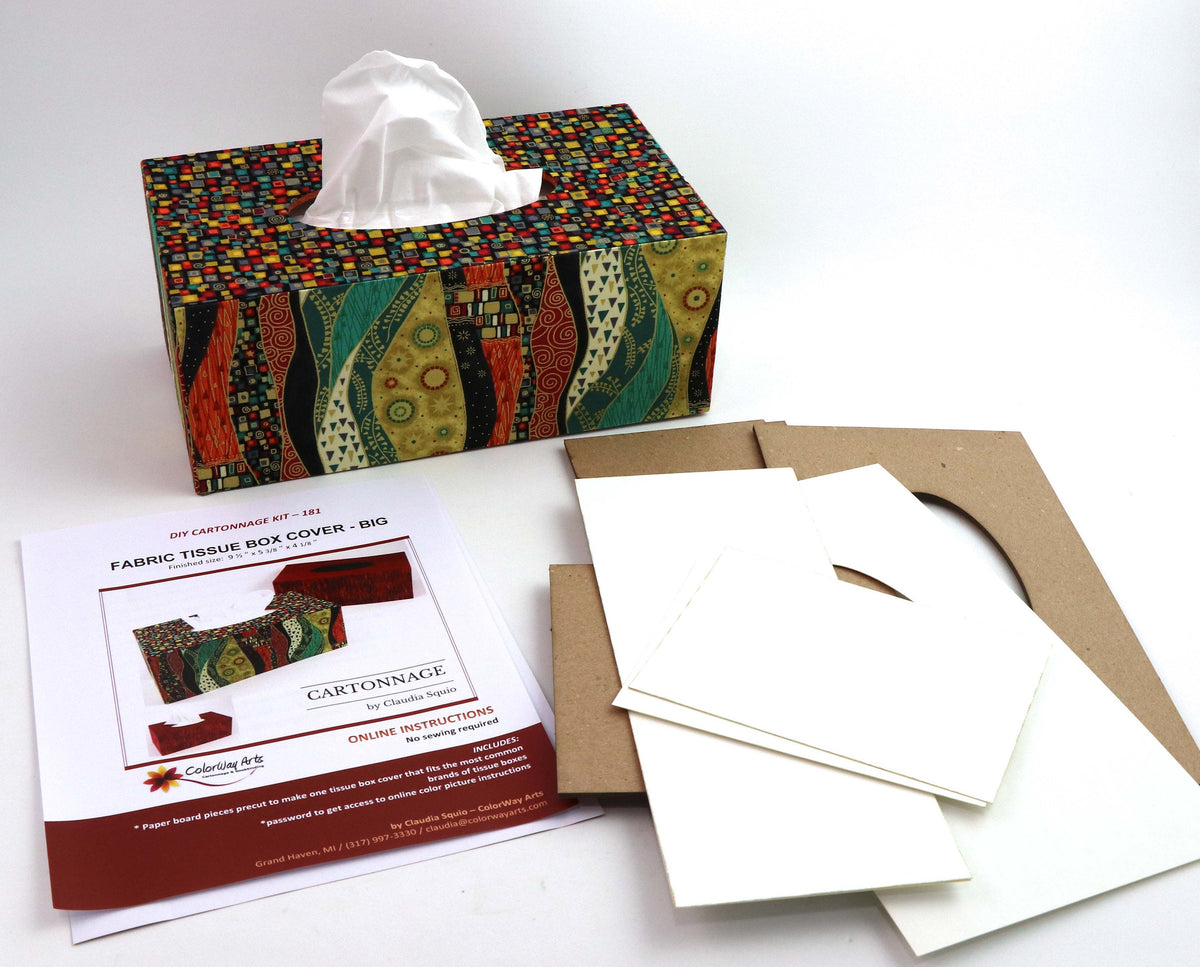 Fabric rectangular tissue box cover DIY kit, cartonnage kit 181, online instructions included - Colorway Arts