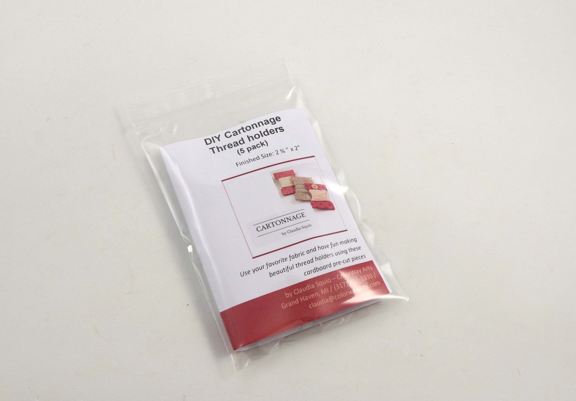 DIY fabric thread holder, pack with 5, cartonnage kit 112, free online instructions - Colorway Arts