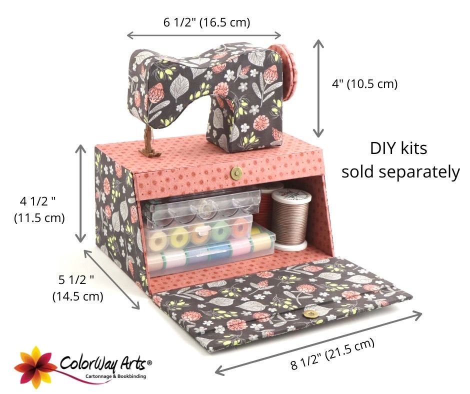 Fabric drop front box DIY kit, cartonnage kit 184, online instructions included - Colorway Arts