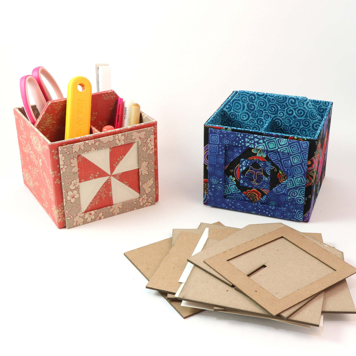 Fabric photo art caddy DIY kit, picture cube, photo caddy, cartonnage kit 185, Online instructions included - Colorway Arts