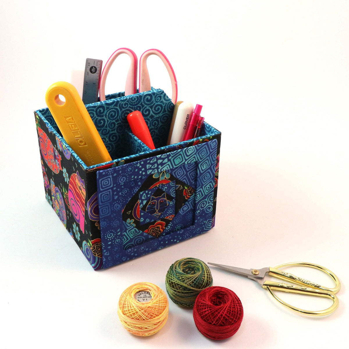 Fabric photo art caddy DIY kit, picture cube, photo caddy, cartonnage kit 185, Online instructions included - Colorway Arts