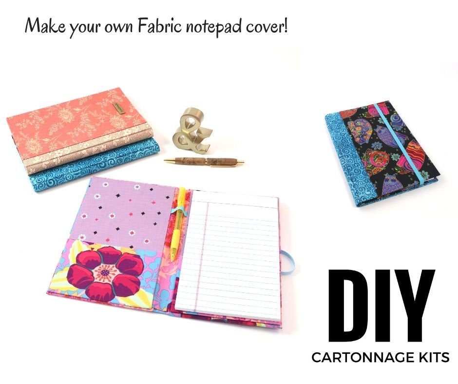Fabric notepad cover DIY kit,  cartonnage kit 186, Online instructions included - Colorway Arts