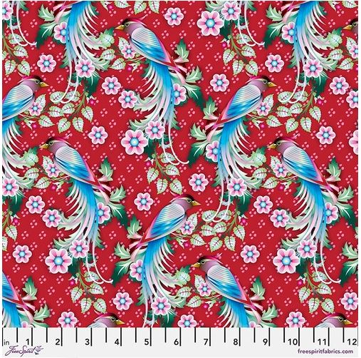 Fabric - In Harmony - Red - Birds in Paradise - Catalina Estrada - Half Yard