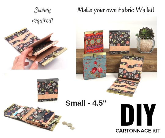 Fabric wallet diva frame, fabric cartonnage wallet, cartonnage kit 169, fabric wallet small - 4.5&quot;, online instructions included - Colorway Arts
