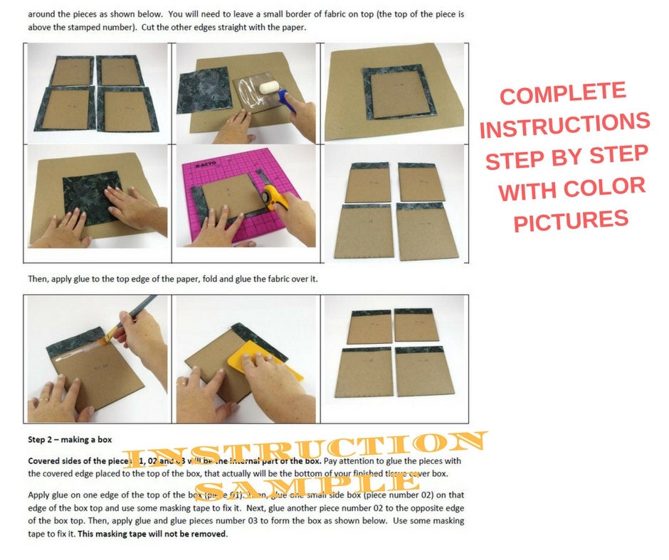 Fabric square tissue box cover DIY kit, cartonnage kit 141, online instructions included - Colorway Arts