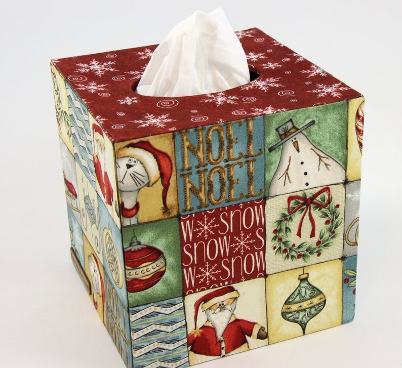 Fabric square tissue box cover DIY kit, cartonnage kit 141, online instructions included - Colorway Arts
