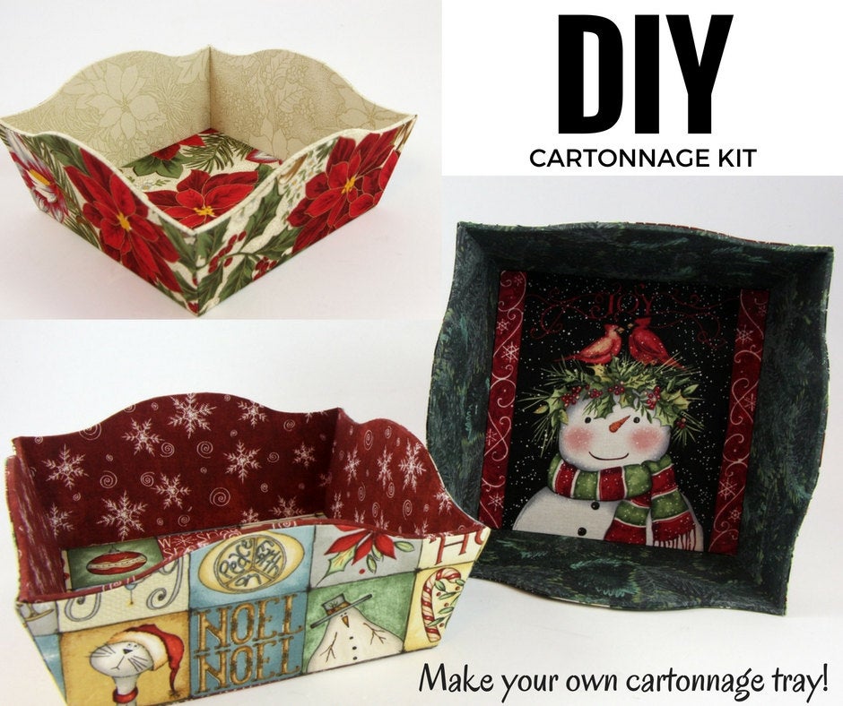Fabric covered box tray DIY kit, fabric box kit, cartonnage kit 140, online instructions included - Colorway Arts