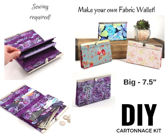 Fabric wallet diva frame, fabric cartonnage wallet, cartonnage kit 168, big fabric wallet - 7.5", online instructions included - Colorway Arts